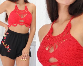 Crochet Top pattern PDF-Crochet pattern-SCARLETT-Women Crochet summer top-Crop top pattern-Crochet Festival Top-Bust size 30”-40”/Size S-M-L