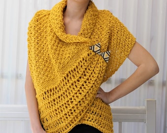 Easy Knitting pattern, Beginner Wrap PDF, Patron tricot, Corali Knitted Wrap, Knitted Poncho, Knitted Scarf bulky- medium yarn, knit pattern
