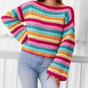 Crochet pattern IRIS Crochet sweater pattern PDF-Women crochet pattern-colorful sweater pullover top pattern long sleeve top-sizes XS-3XL image 4