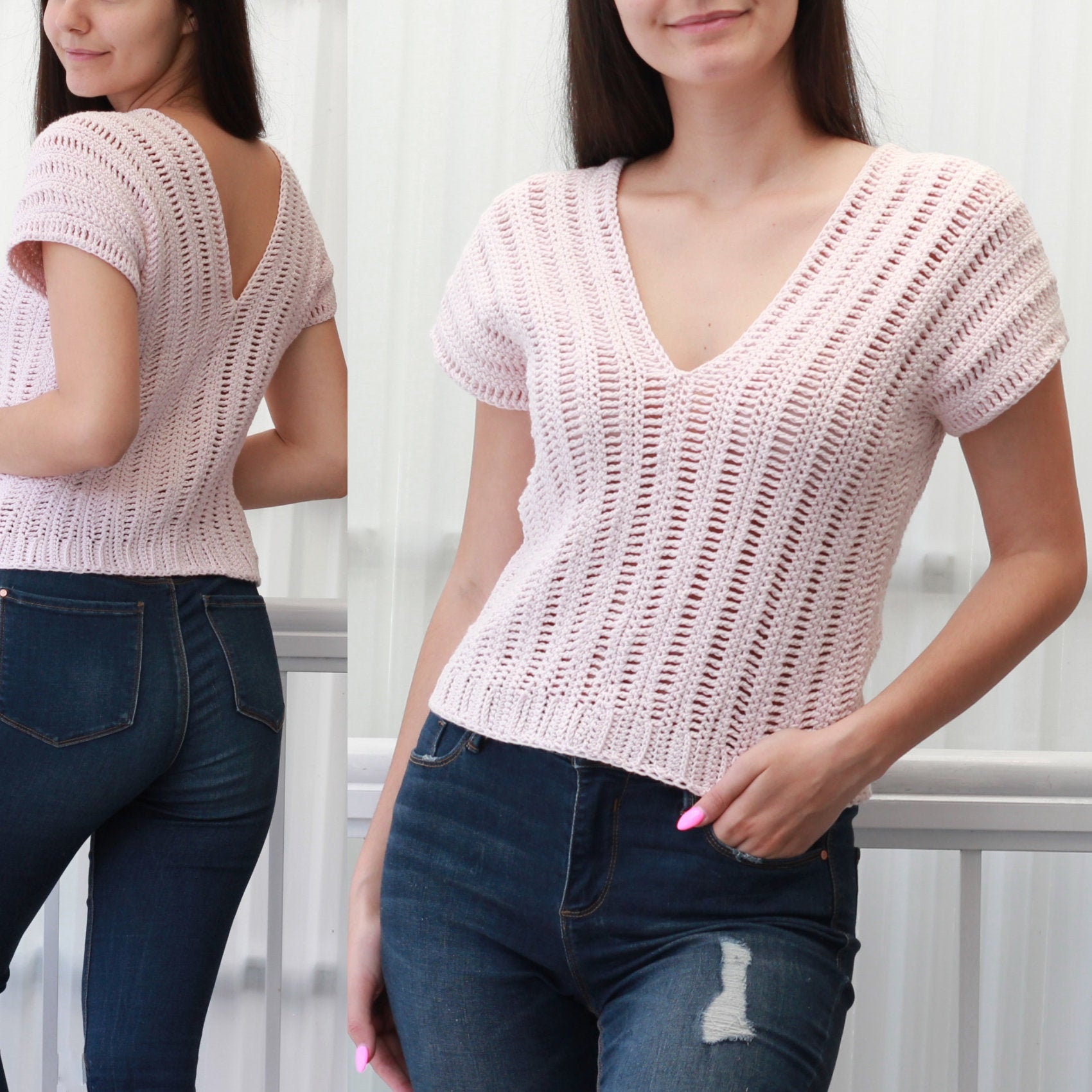 Playful Tee/ Crochet Pattern for Cute Top/ Advanced Crocheter Project/ Top  With Puffed Sleeves / Big Sleeves Crochet Top/ Milkmaid Top/ Pdf 