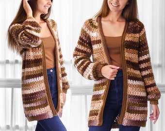 Crochet pattern-ELLA Crochet cardigan-Easy raglan pattern top PDF-raglan sweater women pattern-pullover crochet raglan cardigan-7size XS-3XL
