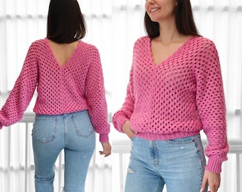 Crochet pattern- MILLIE Crochet sweater pattern PDF- Women crochet top pattern- 2 panels Crochet pullover sweater-Easy Granny sweater-XS-3XL