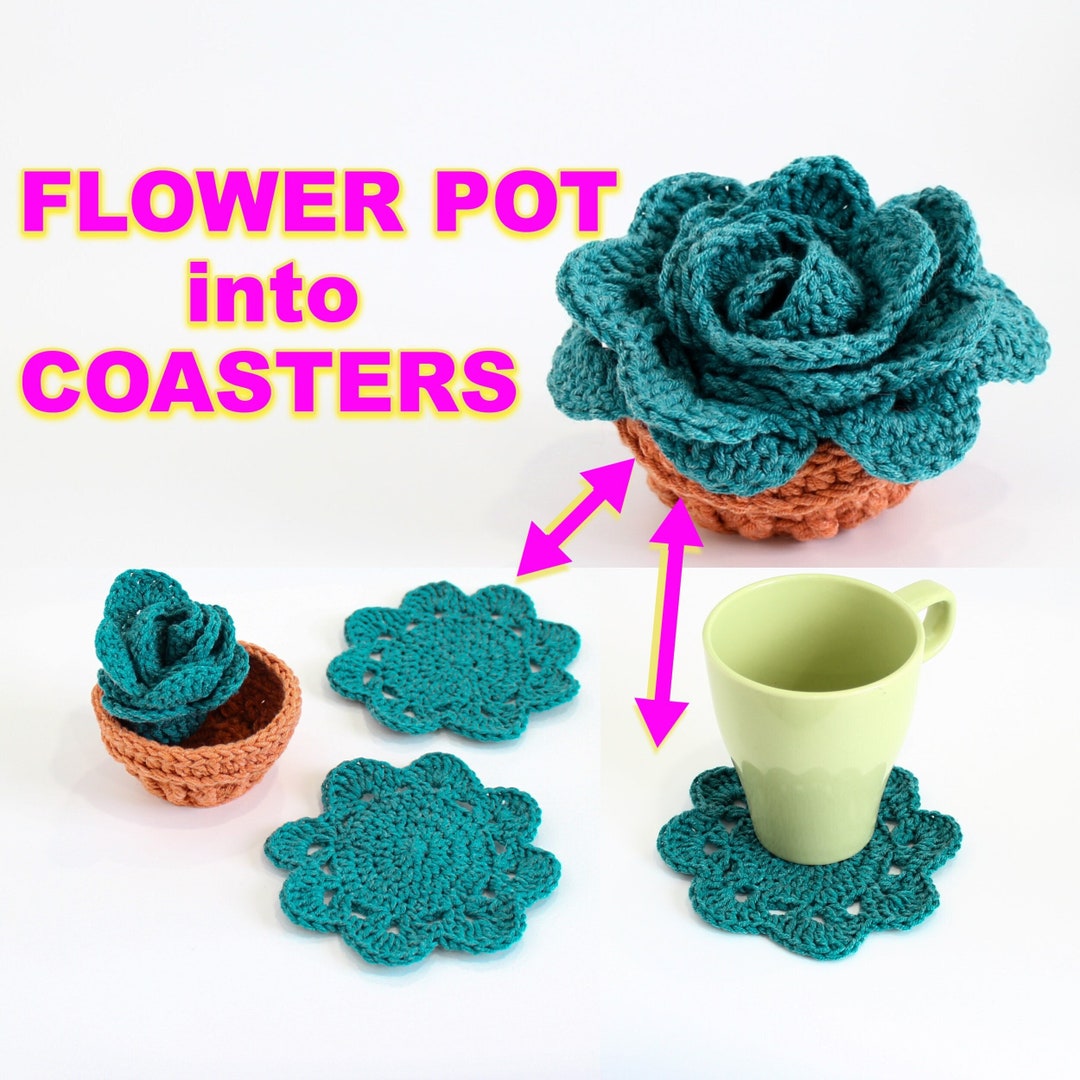 Crochet Patternflower POT Into Coastercoaster Crochet Etsy