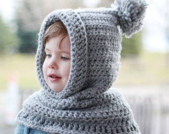 Patrón de crochet, Patrón de crochet – Avery Crochet Hooded Cowl Hood Hat PDF, Gorro de crochet (12/18 meses - Tallas para niños pequeños - Niños - Adolescentes - Adultos)