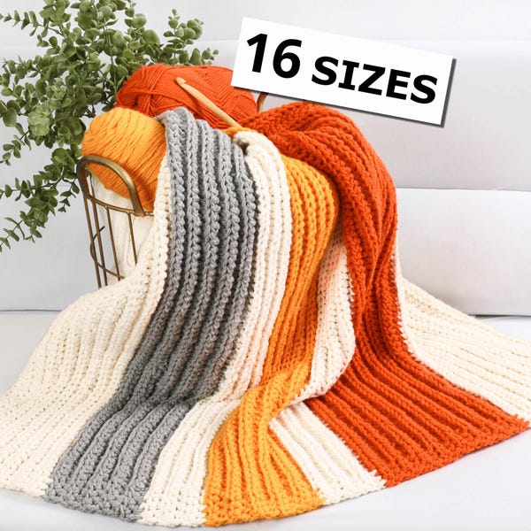 Patrón de ganchillo, 16 tamaños - Manta afgana desde tamaño Lovey hasta King - Manta SAVANNAH - Patrón de ganchillo fácil - Manta reversible texturizada en PDF - Patrón de manta