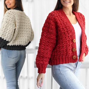 Crochet pattern-ADDISON Crochet cardigan pattern PDF-Women crochet pattern-striped pullover top-crochet color block cardigan-7 sizes XS-3XL image 8