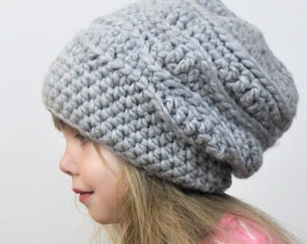 Crochet pattern, Patron de crochet, Crochet hat patern english / french -Odilia Slouchy Beanie Hat Bonnet Beret (Toddler- Child- Adult sizes