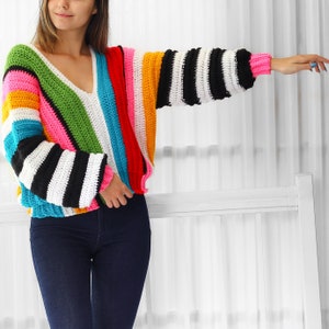 Crochet pattern EMILIA Crochet sweater pattern PDF-Women crochet pattern-colorful stripes oversize pullover long sleeve top-sizes XS-3XL image 3