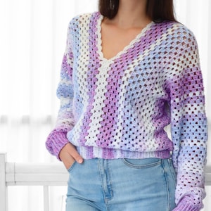 Crochet pattern- MILLIE Crochet sweater pattern PDF- Women crochet top pattern- 2 panels Crochet pullover sweater-Easy Granny sweater-XS-3XL imagem 6