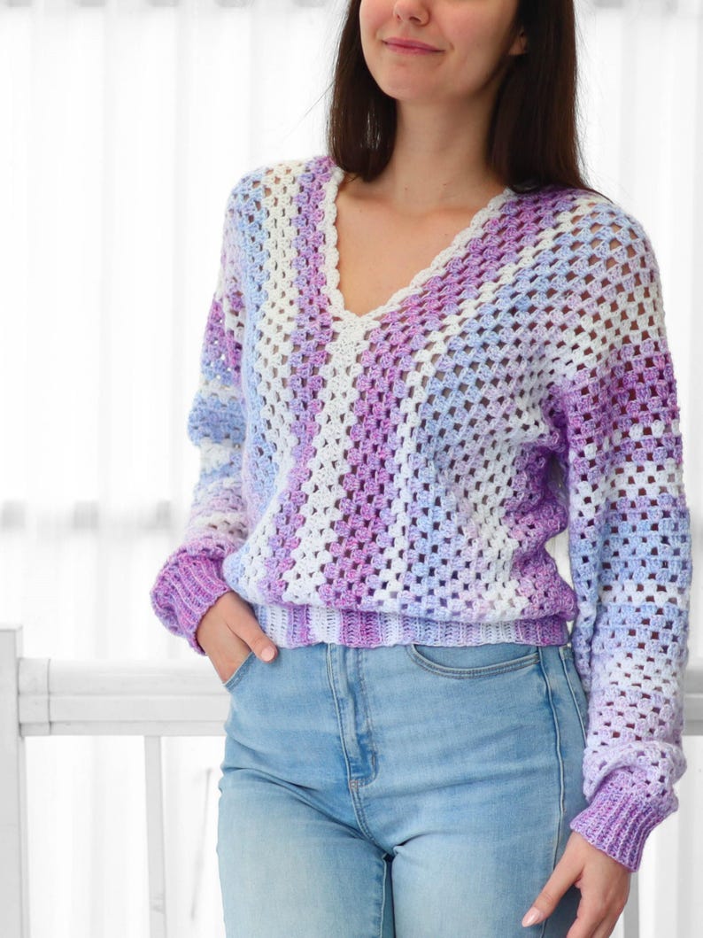 Crochet pattern- MILLIE Crochet sweater pattern PDF- Women crochet top pattern- 2 panels Crochet pullover sweater-Easy Granny sweater-XS-3XL imagem 6