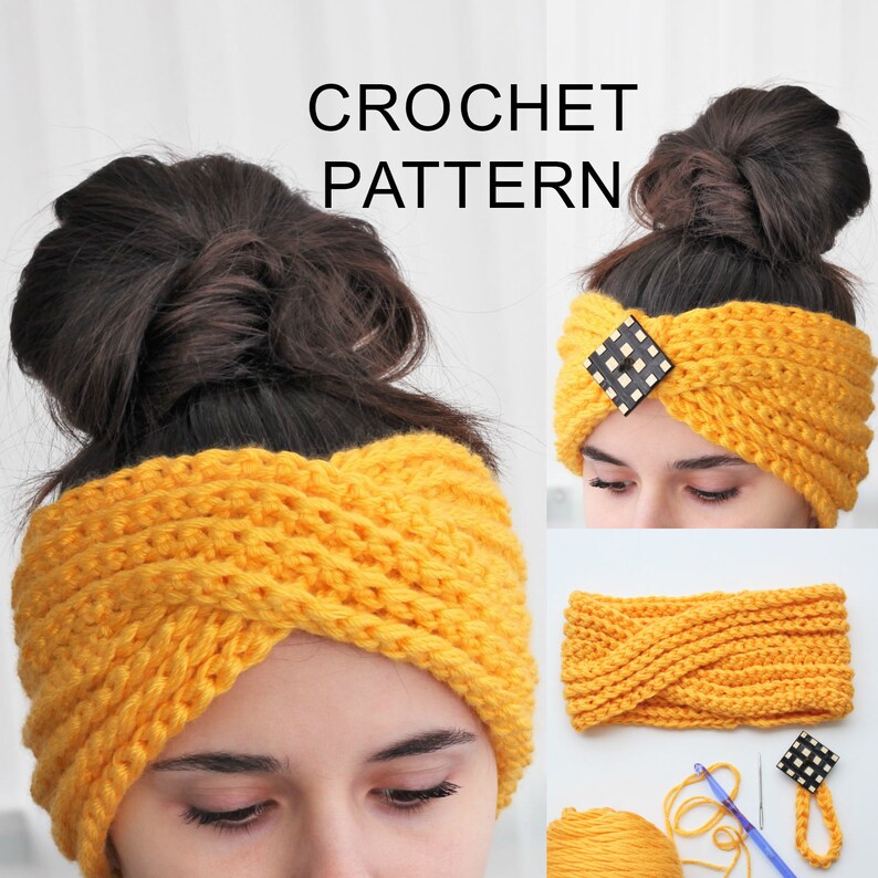 Crochet Pattern PDF, Patron de crochet LUNA Turban Pattern, Boho Head Wrap, Crochet Headband pattern, Boho Headwarm, Crocheted Headband imagem 3