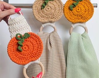 Crochet Pattern- Pumpkin Towel Holder - Accent Decorative Kitchen-Crochet Towel Holder  Pattern PDF- Easy DIY Decor  Beginner Friendly