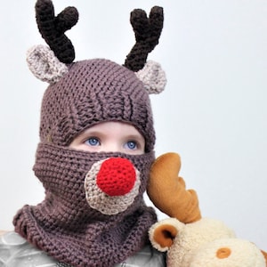 Crochet pattern, Patron crochet, PDF, Royce REINDEER / Set hat+cowl / toddler, child, teen adult size / Crochet hat, cowl / 2for1, Halloween