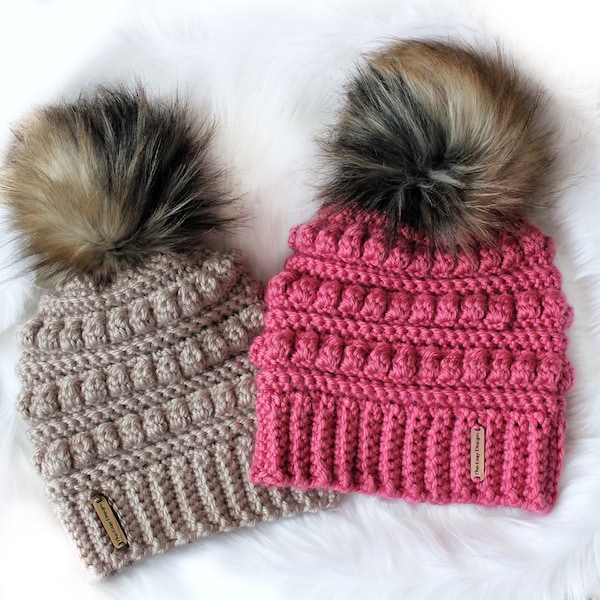 Easy Crochet pattern-Crochet hat– ISABEL Beanie Hat Pattern-Crochet hat pattern PDF-Crochet beanie Pom Pom (Toddler-Child–Teen- Adult sizes)