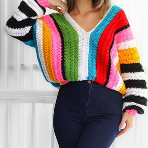 Crochet pattern EMILIA Crochet sweater pattern PDF-Women crochet pattern-colorful stripes oversize pullover long sleeve top-sizes XS-3XL image 10