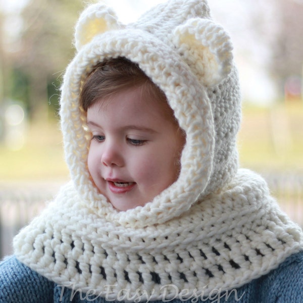 Crochet pattern, Crochet hat, Patron crochet – Betty Bear Crochet Hooded Cowl Hood Hat  (12/18m - Toddler - Child – Teen- Adult), Halloween