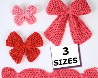 Crochet Pattern- 3 SIZES - Accent Decorative Crochet Bow -Crochet Lace Bow Pattern PDF- Easy DIY Bow Decor -Keychain bow- Beginner Friendly