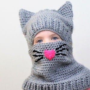 Crochet pattern pdf, Patron crochet,  Corey CAT SET / Set hat+cowl /toddler, child, teen, adult / Crochet hat cowl, 2 for1, Halloween