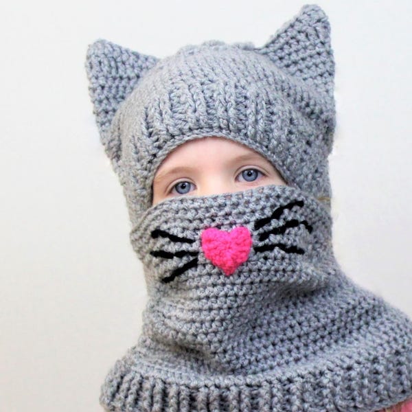 Häkelanleitung im PDF-Format, Patron Crochet, Corey CAT SET / Set Mütze + Kapuze / Kleinkind, Kind, Teenager, Erwachsener / Häkelmütze, 2 für 1, Halloween