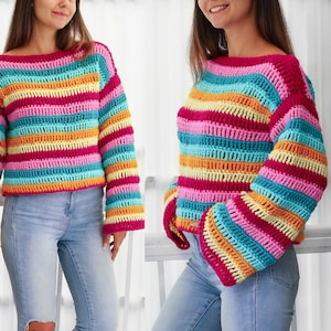 Crochet pattern IRIS Crochet sweater pattern PDF-Women crochet pattern-colorful sweater pullover top pattern long sleeve top-sizes XS-3XL image 9