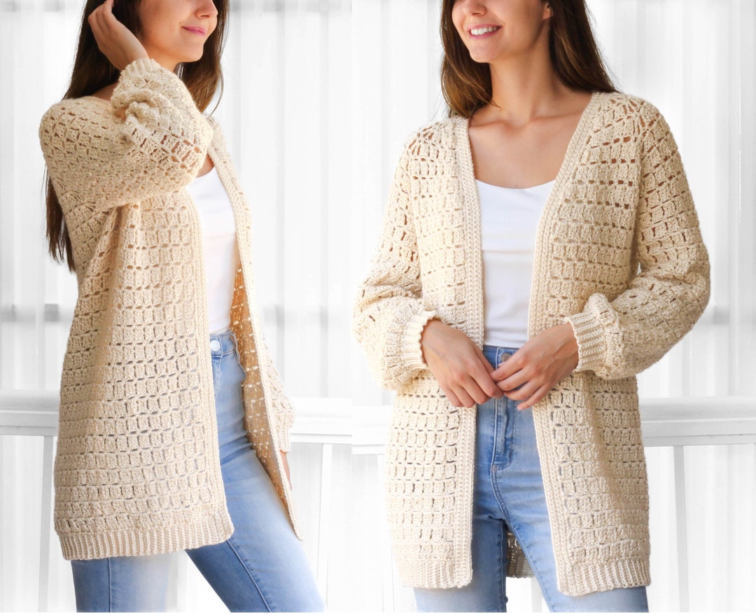 Crochet Pattern-ella Crochet Cardigan-easy Raglan Pattern Top Pdf-raglan Sweater Women Pattern-pullover Crochet Raglan Cardigan-7size XS-3XL