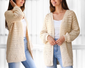 Modello all'uncinetto-ELLA Cardigan all'uncinetto-Top con motivo raglan facile PDF-maglione raglan da donna modello-pullover cardigan raglan all'uncinetto-7taglia XS-3XL