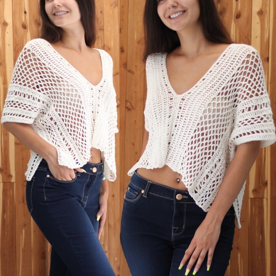 White Crochet Cropped Cover Up Top White Crochet Cropped Cover Up Top