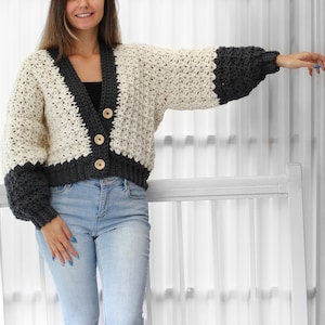 Crochet pattern-ADDISON Crochet cardigan pattern PDF-Women crochet pattern-striped pullover top-crochet color block cardigan-7 sizes XS-3XL image 3