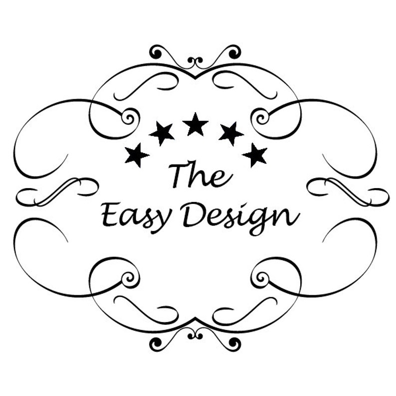 May include: Black and white logo with a decorative border and five stars. The text "The Easy Design" is centered below the stars.