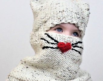 Knitting pattern, Patron tricot, PDF, Cody CAT SET/ Set hat+cowl / baby, toddler, child, teen, adult / Knit hat, Knit cowl, 2for1, Halloween