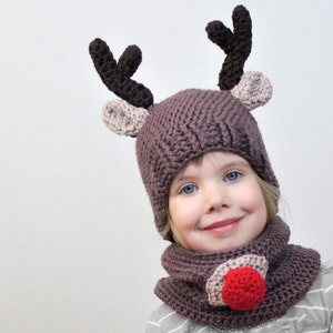 Crochet pattern, Patron crochet, PDF, Royce REINDEER / Set hatcowl / toddler, child, teen adult size / Crochet hat, cowl / 2for1, Halloween image 2