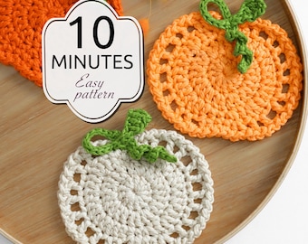 Crochet Pattern- EASY 10-Minute Pumpkin Coaster -Accent Decorative Kitchen-Crochet Thanksgiving Gift PDF-DIY Table Decor  Beginner Friendly