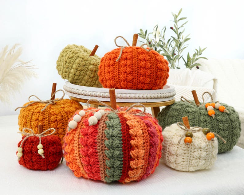 Crochet Pattern-7 SIZES - Harvest Puff Pumpkin -Crochet Pumpkin Pattern-Easy DIY Fall Decor Autumn- Beginner Friendly, Rustic Farmhouse PDF image 5