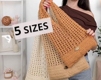 5 SIZES Easy Crochet Bag pattern- Sydney- Crochet Tote bag, Purse, PDF, shopping summer Bag,  Phone Holder, beach bag, Crochet Mini Bag