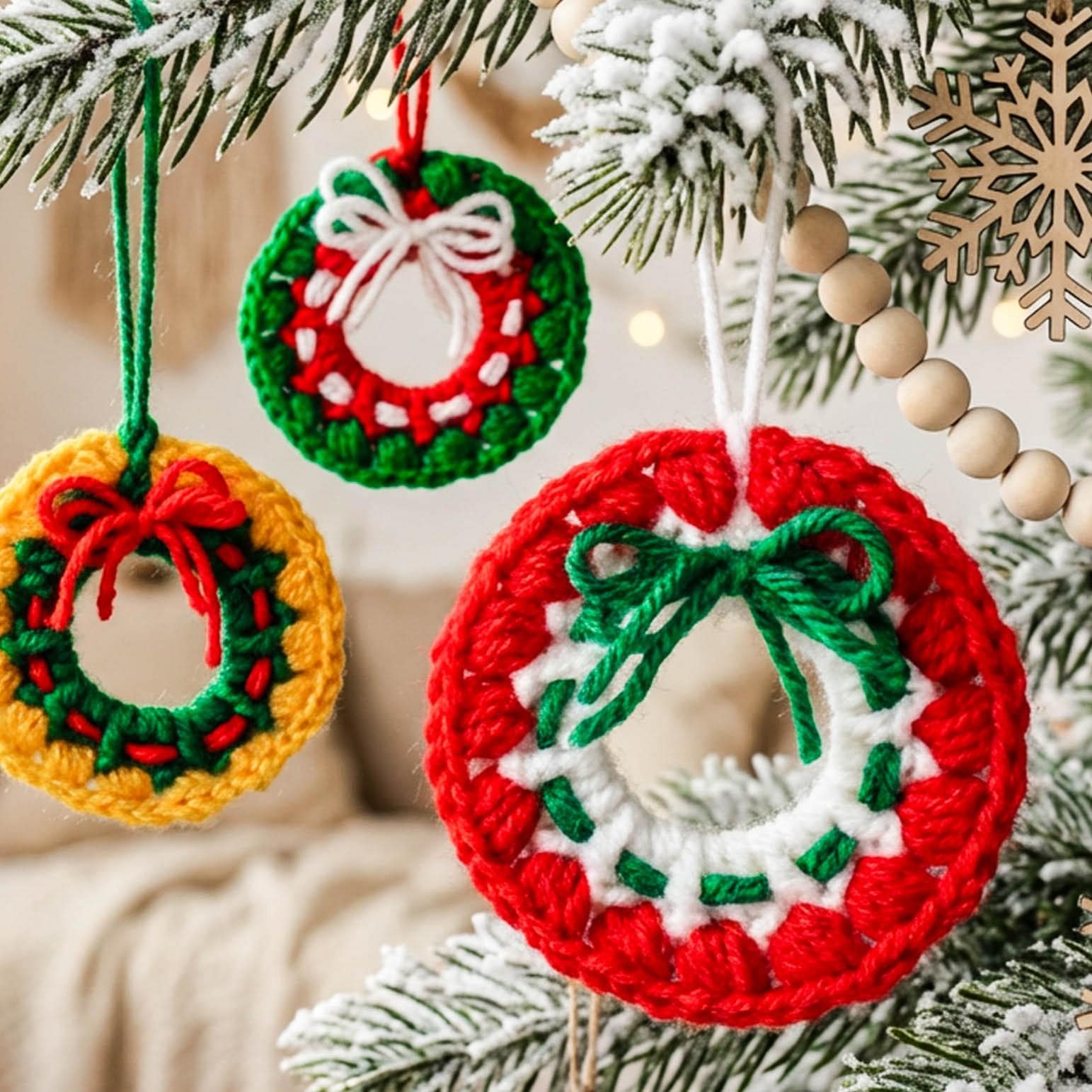 10分コースタークリスマスリースオーナメント - かぎ針編みパターン