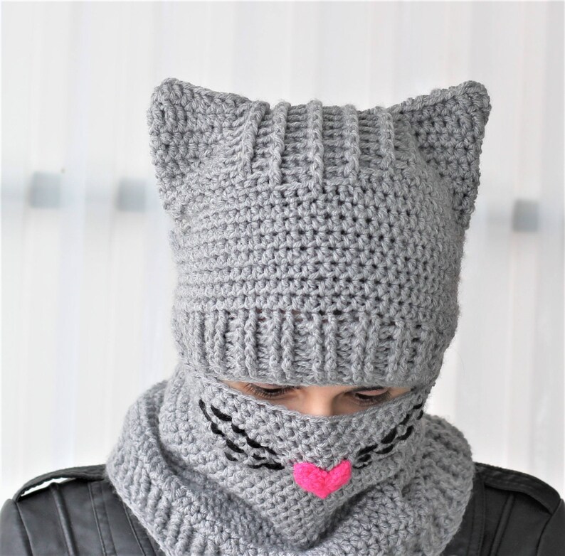 Crochet pattern pdf, Patron crochet, Corey CAT SET / Set hatcowl /toddler, child, teen, adult / Crochet hat cowl, 2 for1, Halloween image 4