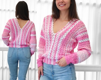 Crochet pattern- BILLIE Crochet sweater pattern PDF- Women crochet top pattern- 2 panels Crochet pullover sweater-Easy Shell sweater-XS-3XL