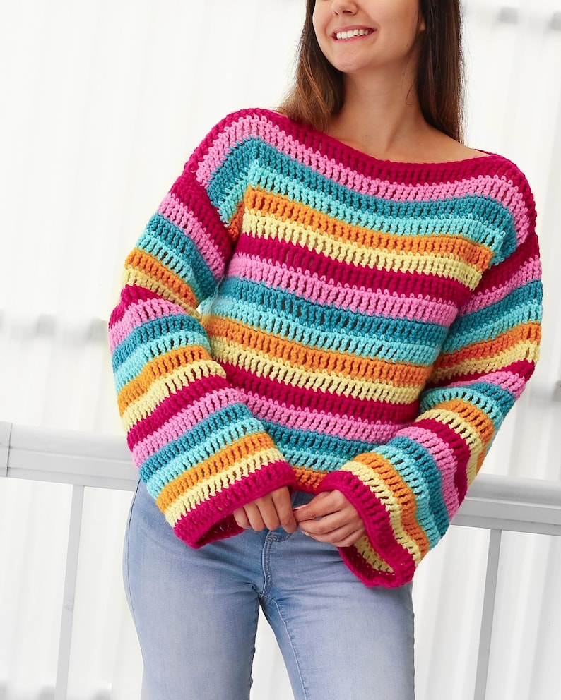 Crochet pattern IRIS Crochet sweater pattern PDF-Women crochet pattern-colorful sweater pullover top pattern long sleeve top-sizes XS-3XL image 7