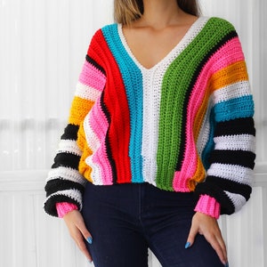 Crochet pattern EMILIA Crochet sweater pattern PDF-Women crochet pattern-colorful stripes oversize pullover long sleeve top-sizes XS-3XL image 2