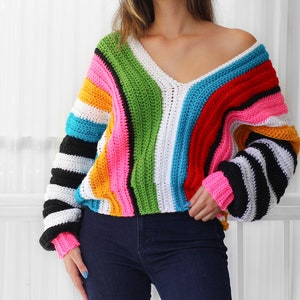 Crochet pattern EMILIA Crochet sweater pattern PDF-Women crochet pattern-colorful stripes oversize pullover long sleeve top-sizes XS-3XL image 7