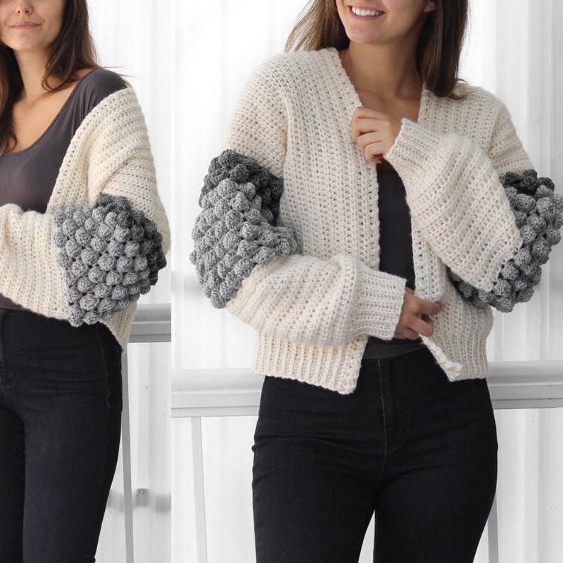 Crochet pattern-NAOMI Crochet cardigan pattern PDF-Women crochet pattern-bobble pullover pattern top crochet bobble cardigan-7 sizes XS-3XL image 7