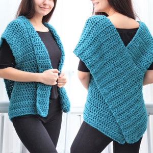 Patrón de crochet fácil, Patrón de crochet, Chaleco de crochet CARA PDF, Chal de crochet, Patrón de crochet para mujer, Suéter de crochet xs- s - m - l– xl- 2xl/3xl