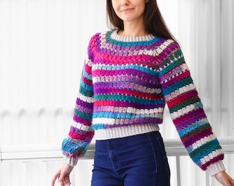 Crochet pattern-AMAYA Crochet sweater pattern-Women crochet top pattern-Crochet raglan pullover- easy raglan top-Easy Granny sweater- XS-3XL