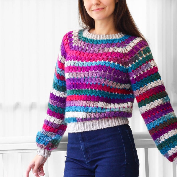 Crochet pattern-AMAYA Crochet sweater pattern-Women crochet top pattern-Crochet raglan pullover- easy raglan top-Easy Granny sweater- XS-3XL