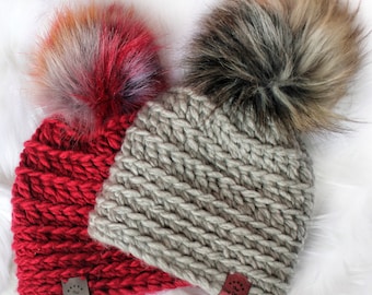 Easy Crochet pattern-Crochet hat– PHOEBE Beanie Hat Pattern-Crochet hat pattern PDF- Crochet Beanie Pom Pom (Toddler-Child–Teen- Adult size)