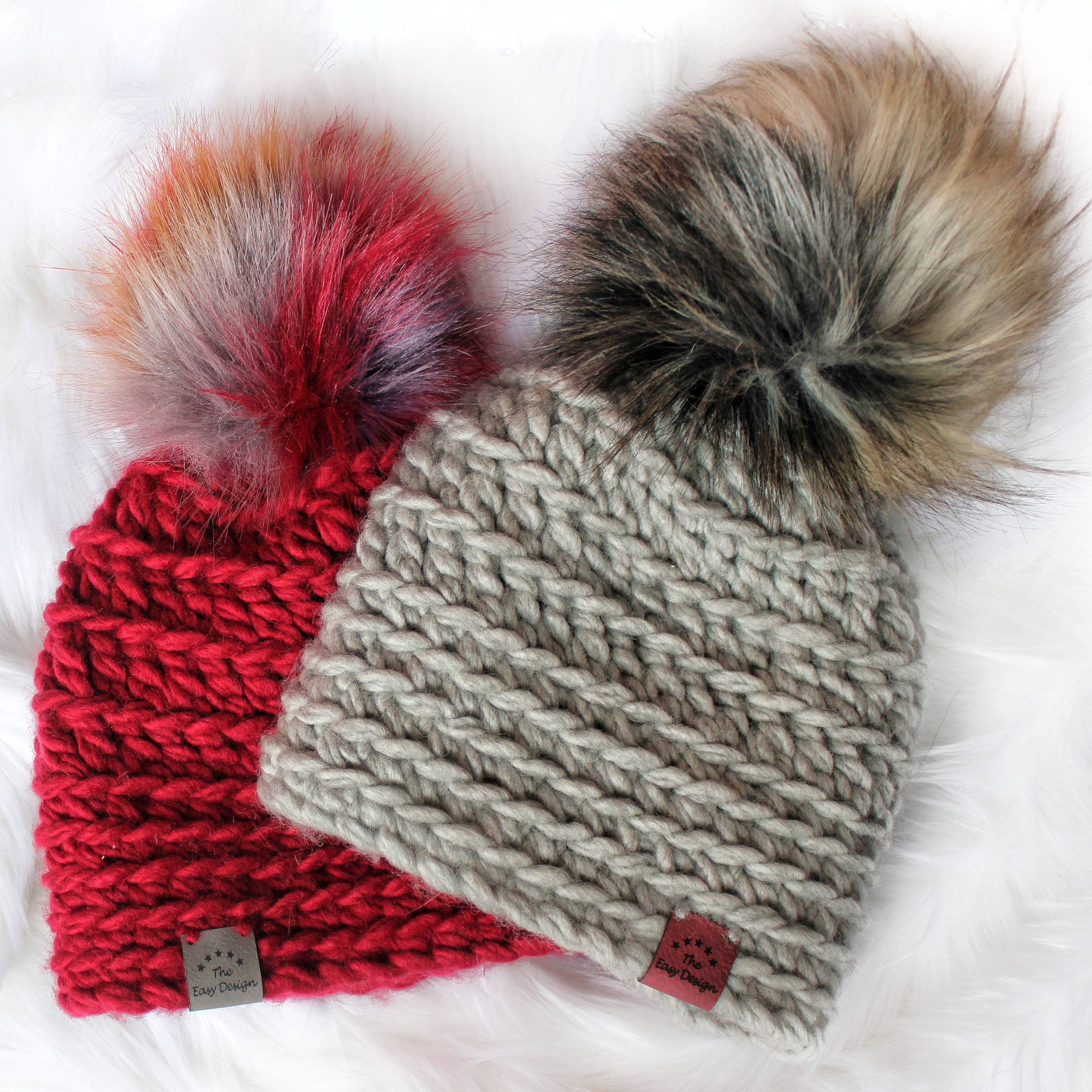 Handmade Knit Hat Faux Fur Pom Pom Womens Hat Teen Removable Fur