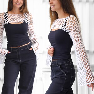 Women's Crochet Black Crop Top with Longline Shrug