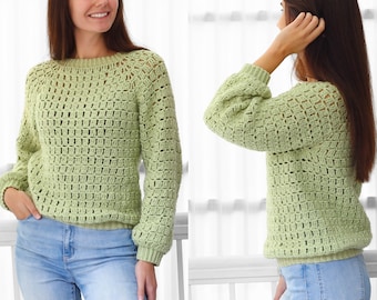 Crochet pattern- AMAYA Crochet sweater pattern-Women crochet top pattern-Crochet pullover-Lace sweater pattern- Easy Granny sweater-XS-3XL