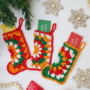 Crochet Pattern-30 minutes JOLLY Mini Stocking Christmas Crochet Ornament- Gift Card Holder Garland Holiday Decorations- Granny Winter Decor