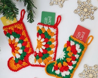 Crochet Pattern-30 minutes JOLLY Mini Stocking Christmas Crochet Ornament- Gift Card Holder Garland Holiday Decorations- Granny Winter Decor